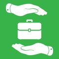 hands protecting portfolio case icon