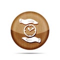 Two hands protecting wooden clock icon on a white background - v