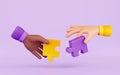 3d illustration with two hands with puzzle pieces Royalty Free Stock Photo