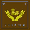 Two hands save money vector icon. Royalty Free Stock Photo