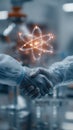 Collaborative Partnership in Scientific Research with Conceptual Atom Graphic Royalty Free Stock Photo