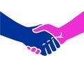 Two hands shaking each other. Partners handshake. Hands holding one another gesture of contract agreement, friendship Royalty Free Stock Photo