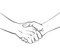 Two hands shaking each other. Partners handshake. Hands holding one another gesture of contract agreement, friendship Royalty Free Stock Photo