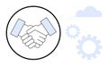 Handshake within a circle with gears and cloud representing partnership, collaboration, and innovation Royalty Free Stock Photo