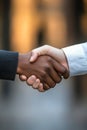 Two hands shaking in a gesture of friendship and agreement, conveying unity and cooperation