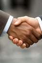 Two hands shaking in a gesture of friendship and agreement, conveying unity and cooperation