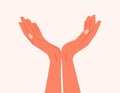 Opening empty handful lifting them up for help. side view. Vector illustration