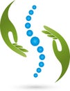 Two hands and spine, orthopedic and massage logo