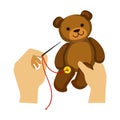 Two Hands Stitching Button To A Teddy Bear Toy, Elementary School Art Class Vector Illustration