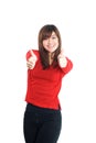 Two hands thumbs up woman in red Royalty Free Stock Photo