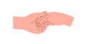 Two hands touching, holding, taking with care, support, love and trust. Tender romantic relationship in couple
