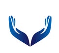 Two hands up, hands and helper blue hands logo.
