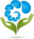 Two hands and water droplets, wellness and spa logo