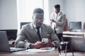 Two handsome cheerful african american executive business man at the workspace office Royalty Free Stock Photo