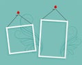 Two hanging photo frames blank background design