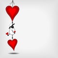 Two hanging red hearts and cute lamb Royalty Free Stock Photo