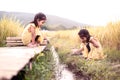 Two happy asian little child girls having fun to play together Royalty Free Stock Photo