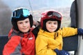 Two happy boys in cable car