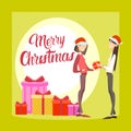 Two Happy Business Woman Hold Present Box Gift Merry Christmas And New Year Royalty Free Stock Photo