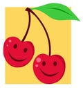 Two happy cherries with smiles