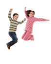 Two happy children jumping at once Royalty Free Stock Photo