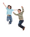 Two happy children jumping at once Royalty Free Stock Photo