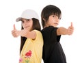 two children, boy and girl friends posing happily on white background Royalty Free Stock Photo