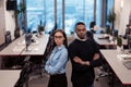 Two happy diverse professional executive business team people woman and African American man looking at camera standing Royalty Free Stock Photo