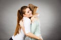 Two happy friends women hugging Royalty Free Stock Photo