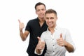 Two happy guys. Good mood. Joy and smiles. Royalty Free Stock Photo