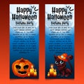 Two happy Halloween cards with cat and pumpkin Royalty Free Stock Photo