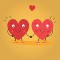 Two happy hearts in love. Cute couple in love holding hands. Happy Valentine s day vector card - Vector