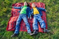 Two happy kids on the meadow Royalty Free Stock Photo