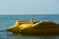 Two happy kids playing on the boat at summer day Royalty Free Stock Photo