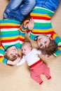 Two happy little preschool kids boys with newborn baby girl Royalty Free Stock Photo