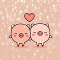 Two happy pigs in the snow Royalty Free Stock Photo