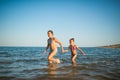 Two happy and positive girls sisters run Royalty Free Stock Photo