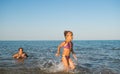 Two happy and positive girls sisters run Royalty Free Stock Photo