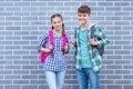Teen boy and girl back to school Royalty Free Stock Photo