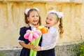 Two happy schoolgirls