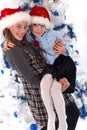 Two Happy Sisters at Christmas Royalty Free Stock Photo