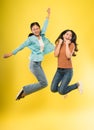 two happy women jumping and laughing happily Royalty Free Stock Photo