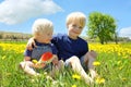 Two Happy Young Children Eating Watermelon in Flow Royalty Free Stock Photo