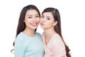 Two happy young female friends. Asian girls laughing. Royalty Free Stock Photo