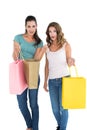 Two happy young female friends with shopping bags Royalty Free Stock Photo