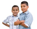 Two Happy Young Hispanic School Boys Isolated on White Royalty Free Stock Photo