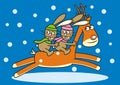 Two hares and reindeer, design, fairy tale, vector illustration Royalty Free Stock Photo