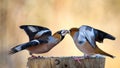 Two Hawfinch fight at the feeder Royalty Free Stock Photo