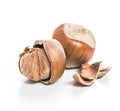 Freshly cracked hazelnuts ready for culinary use on a plain background Royalty Free Stock Photo