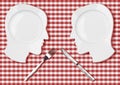 Two head plates with knife and fork fight concept